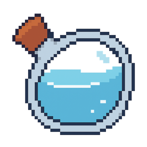 Pocion azul clara estilo pixel art . No background. Transparent background. Blank background. No shadows. 2d. In-Game asset. flat