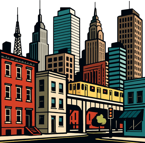 realistic mixed city.
In-Game asset.  2d.  High contrast.  No shadows