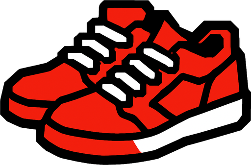 red shoes with a  2x.
In-Game asset.  2d.  High contrast.  No shadows