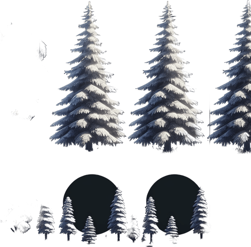 Trees.
Single Game Texture. In-Game asset. 2d. Blank background. High contrast. No shadows.