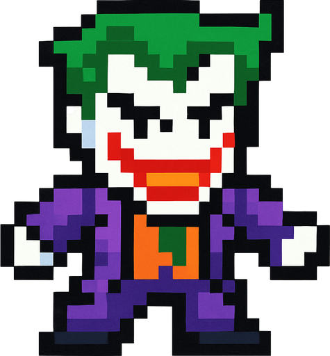 pixel art joker.
In-Game asset.  2d.  High contrast.  No shadows