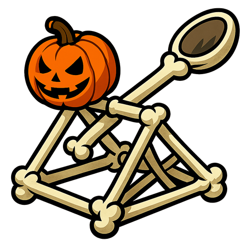Pumpkin catapult made out of bones.
In-Game asset.  2d.  High contrast.  No shadows