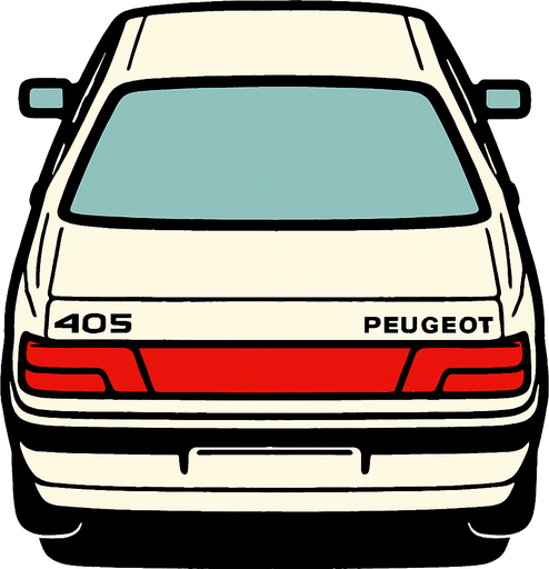 Beyaz Peugeot 405 arkasi ama yukaridan.
In-Game asset.  2d.  High contrast.  No shadows