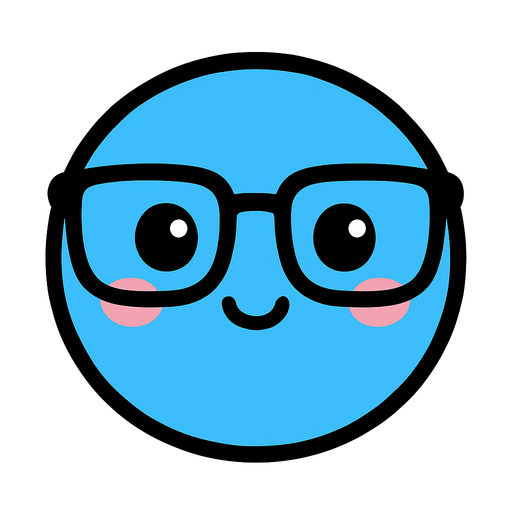 crea la imagen de una pelotita azul kawai con lentes y simple.
In-Game asset.  2d.  High contrast.  No shadows
