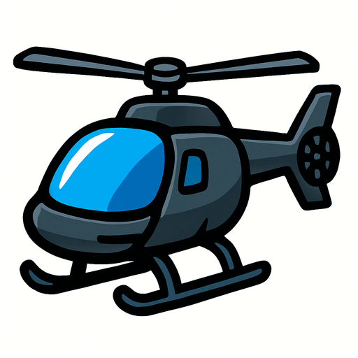 mavi camlı, bir helikopter.
In-Game asset.  2d.  High contrast.  No shadows