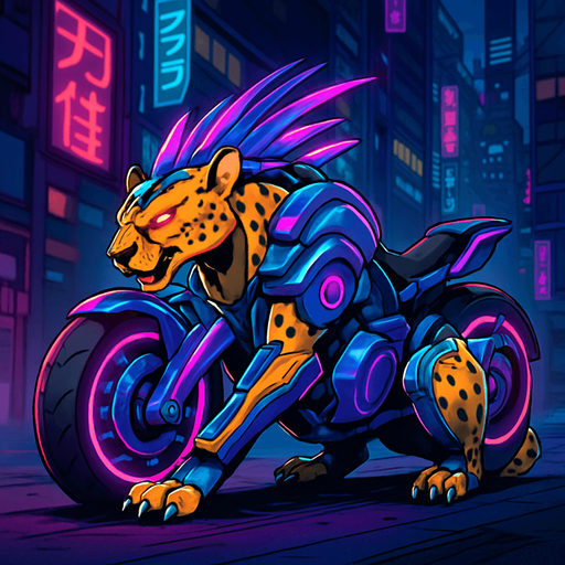 cyberpunk American anime koraidon Miraidon-esque motorcycle animal futuristic cheetah-meets-motorcycle
