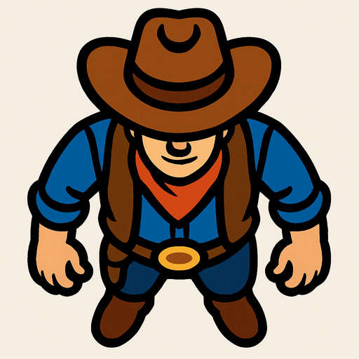 Top view cowboy good..
In-Game asset.  2d.  High contrast.  No shadows