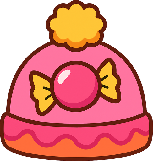 cute candy design beanie top view..
In-Game asset.  2d.  High contrast.  No shadows