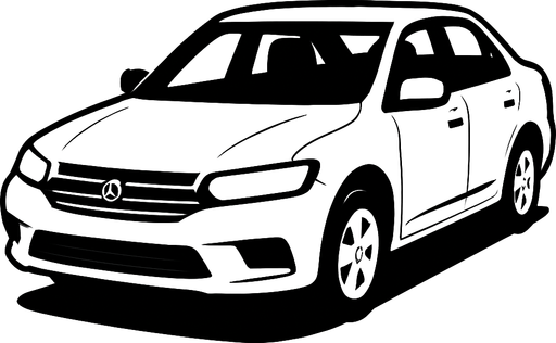 A white car.
In-Game asset.  2d.  High contrast.  No shadows