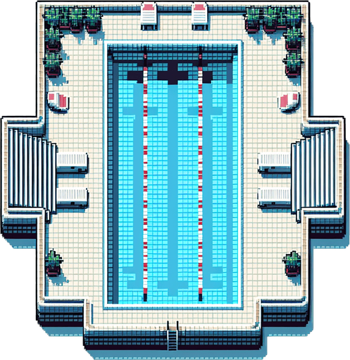 olympic swimming pool seen directly from above. bird-view perspective. pixelated. 8-bit.
Single Game Texture. In-Game asset. 2d. Blank background. High contrast. No shadows.