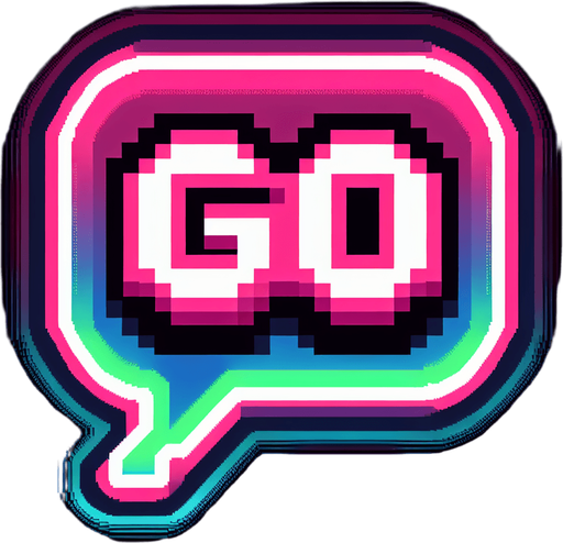 pixel art speech bubble that says "Go" neon color.
Single Game Texture. In-Game asset. 2d. Blank background. High contrast. No shadows.