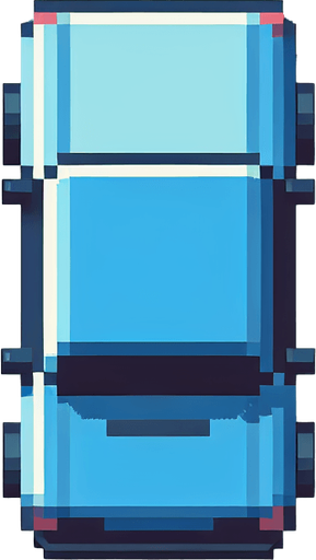 Top-down view of a simple blue car in pixel art style, 64x64 size, designed for an endless driving game, minimal detail, arcade style".
Single Game Texture.  In-Game asset.  2d.  Blank background.  High contrast.  No shadows