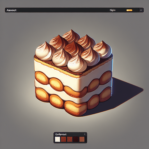 tiramisu.
Single Game Texture. In-Game asset. 2d. Blank background. High contrast. No shadows.