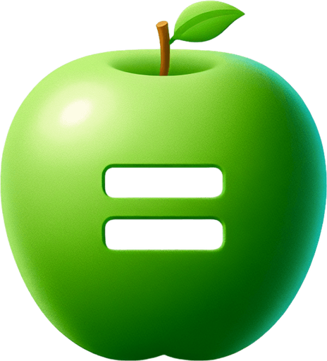white "=" on a green apple..
Single Game Texture. In-Game asset. 2d. Blank background. High contrast. No shadows.