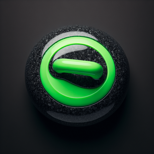 black curlingstone with neongreen top, top view.