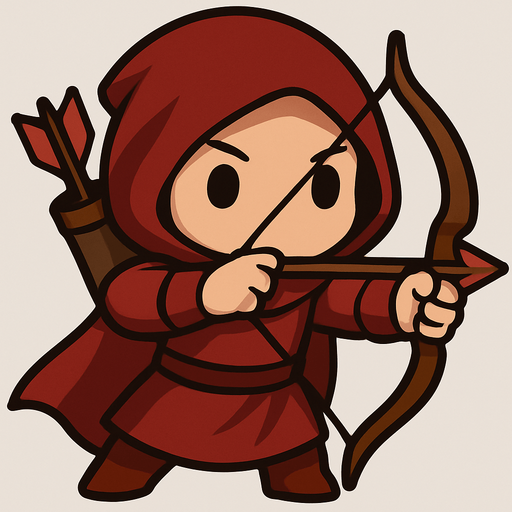 Make turn the other way around, have a chibi face with human skin color and a red clothes instead of blue and aiming the bow at the direction of the camera