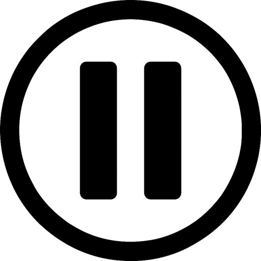 Pause icon in circle white.
In-Game asset.  2d.  High contrast.  No shadows