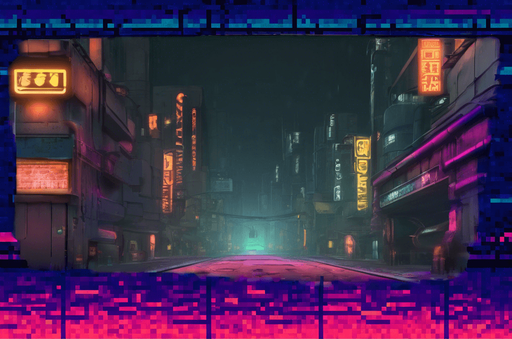 cyberpunk asphalt street, manhole in the middle