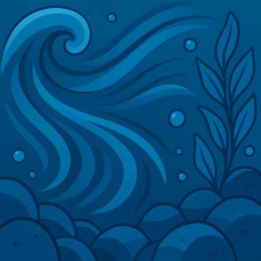 Crea la parte inversa de una carta que representa el elemento agua, no debe tener texto ni espacio vacío, deben ser corrientes de agua y rocas en la parte inferior