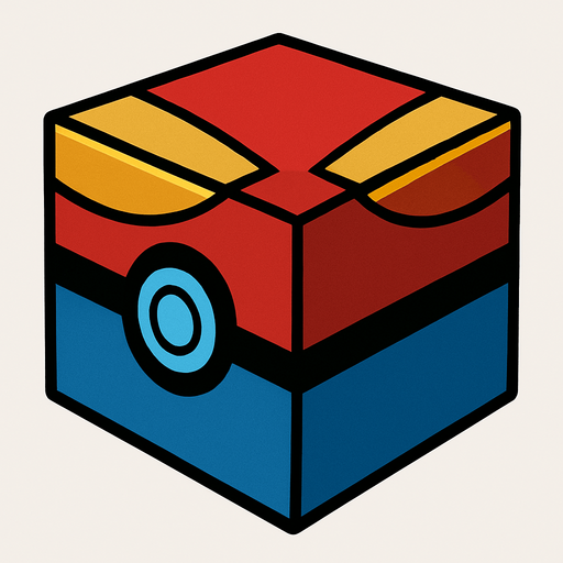 make a cube but like a pokeball and  make it the legendary one make with red and golden and blue but do diffrently.
In-Game asset.  2d.  High contrast.  No shadows