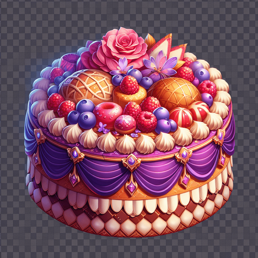 le plus délicieux gâteau/pâtisserie de luxe du monde..
Single Game Texture.  In-Game asset.  2d.  Blank background.  High contrast.  No shadows