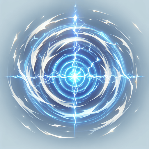Concentric circles or energy waves expanding outwards from a central point. The waves could be depicted as sharp lines of light blue or white energy. Could also incorporate small lightning-like sparks within the surge..
Single Game Texture.  In-Game asset.  2d.  Blank background.  High contrast.  No shadows