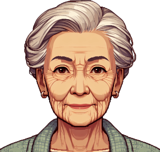 an old grandma's face.
Single Game Texture.  In-Game asset.  2d.  Blank background.  High contrast.  No shadows