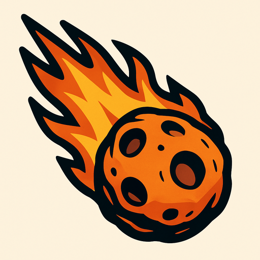 düşen bir meteor resmi.
In-Game asset.  2d.  High contrast.  No shadows