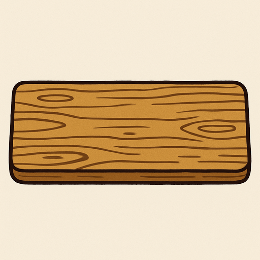 una tabla de madera alargada como si fuese de una cocina.
In-Game asset.  2d.  High contrast.  No shadows