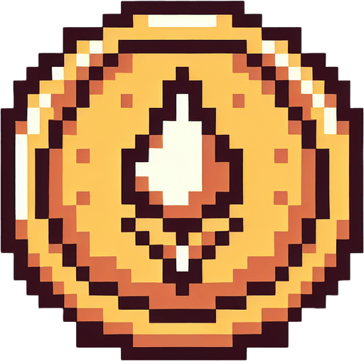 Coin piksel sanatı.
Single Game Texture.  In-Game asset.  2d.  Blank background.  High contrast.  No shadows