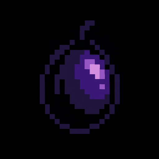 purple black mysterious unknown fruit seed 
8bit.
In-Game asset.  2d.  High contrast.  No shadows