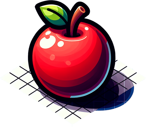 apple.
Single Game Texture. In-Game asset. 2d. Blank background. High contrast. No shadows.