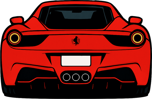 Arkası dönük Ferrari.
In-Game asset.  2d.  High contrast.  No shadows