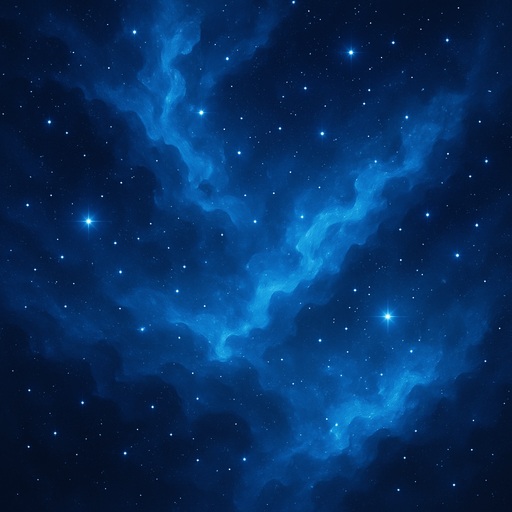 The background will be a dynamic space scene, featuring only blue and dark navy colors. top to bottom, creating a lively and immersive environment."