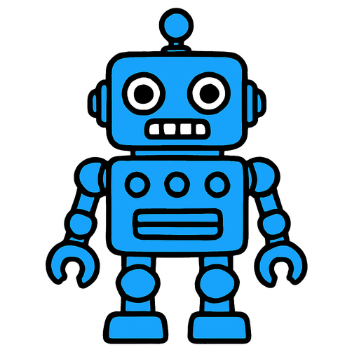 A blue robot toy.
In-Game asset.  2d.  High contrast.  No shadows