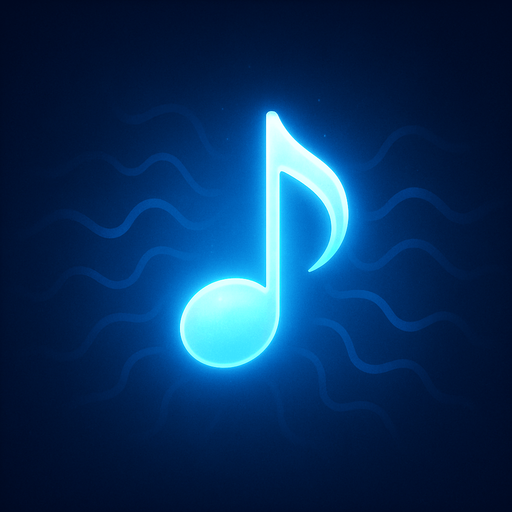 A single glowing blue melody symbol in the center, surrounded by soft blue light, abstract sound waves gently radiating outward, dreamy and minimalistic background, magical atmosphere, high contrast lighting, perfect for a music-themed game, 4K, highly detailed.
In-Game asset.  2d.  High contrast.  No shadows
