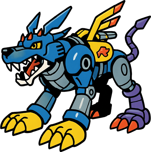 Metalgarurumon.
In-Game asset.  2d.  High contrast.  No shadows