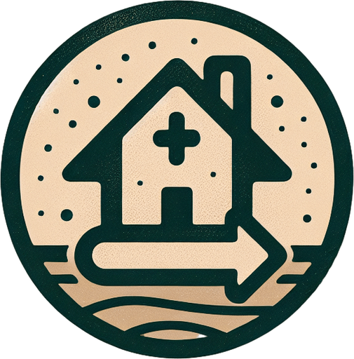 Minimal icon of a home with direction icon pointing to the home.
sand background