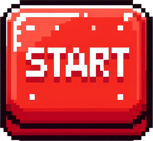 A start button. rectangular. text says "start". pixel art style. red and white..
Single Game Texture. In-Game asset. 2d. Blank background. High contrast. No shadows.