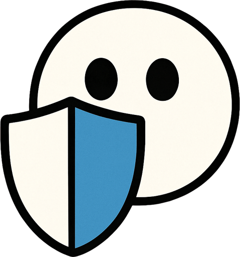 White simple circular enemy seen from above, black outline. Black eyes, with a single shield in-font of it. Black and white only. Blue background.