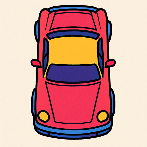 Car, but vantage point from above.
In-Game asset.  2d.  High contrast.  No shadows