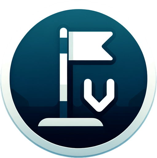 Drapeau de golf avec un flèche vers le bas.
Single Game Texture. In-Game asset. 2d. Blank background. High contrast. No shadows.