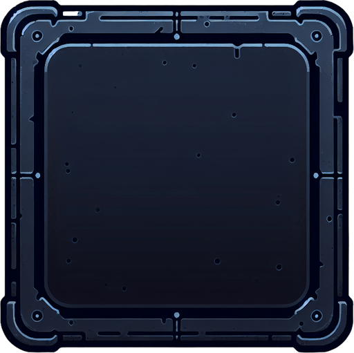 Scifi Square with thin, rounded corners. Dark grey. 2d.
Single Game Texture. Little blue outline