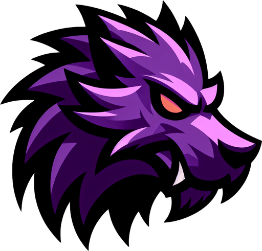 stylized purple  werwolf head.
Single Game Texture. In-Game asset. 2d. Blank background. High contrast. No shadows.