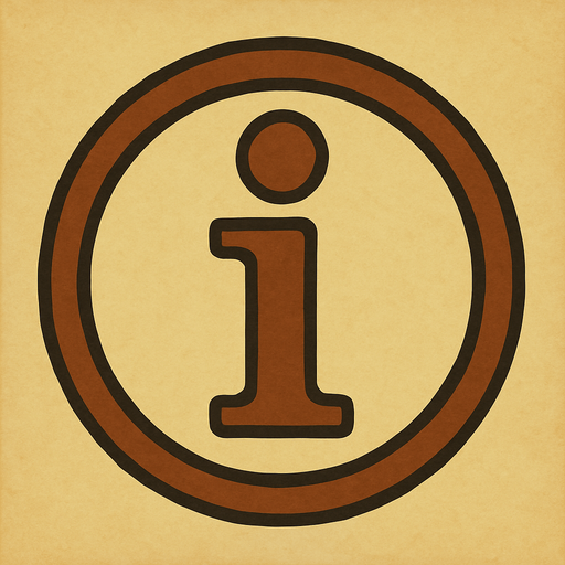 Information symbol in professor Layton game style artwork.
In-Game asset.  2d.  High contrast.  No shadows