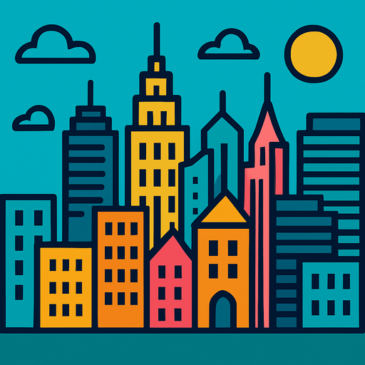 Fond d'écran ville.
In-Game asset.  2d.  High contrast.  No shadows