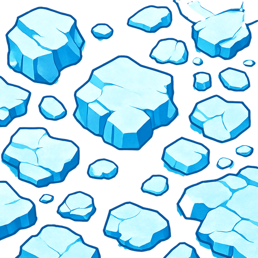 zemini tamamen buzlardan oluşan üstten görünen bir yer.
In-Game asset.  2d.  High contrast.  No shadows