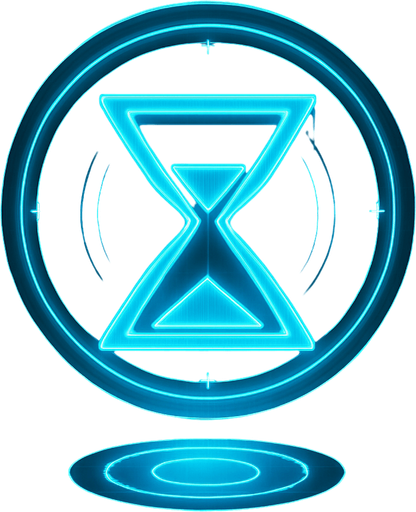 3d hologram neon cyberpunk hourglass symbol magic sigil corporate logo projection flat symmetrical time slowing