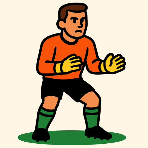 üstünde futbol topu olmayan bir futbol kalecisi.
In-Game asset.  2d.  High contrast.  No shadows