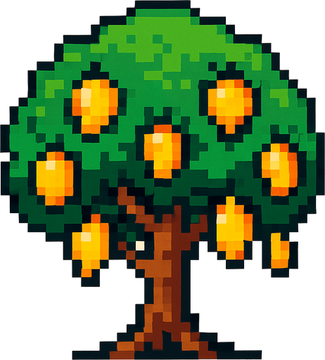 Mango tree 8 bit.
In-Game asset.  2d.  High contrast.  No shadows